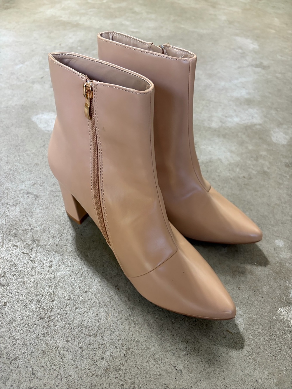 Lulu's Blush Pointed Toe Block Heel Ankle Boots with Side Zip